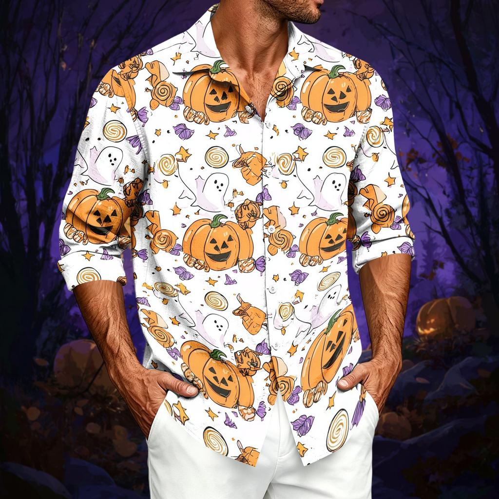 Men's Casual Long Sleeve Button Down Shirt Loose Fit Printed Pattern