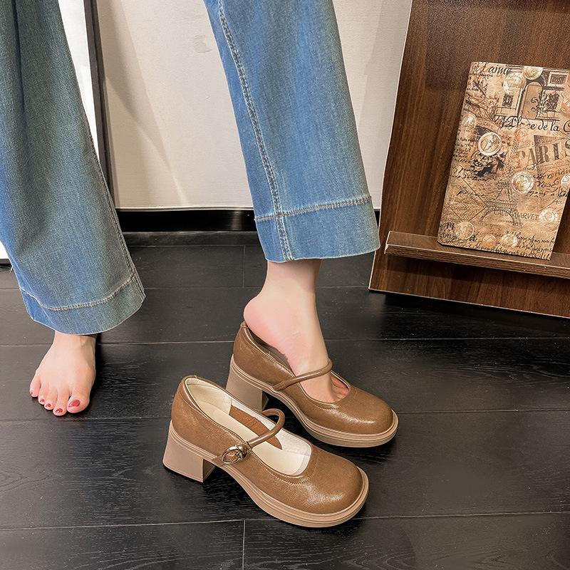 

Кожаные туфли на плоской подошве для женской обуви Huizhou Su Yinyin, такие же маленькие кожаные туфли на толстом каблуке в британском стиле, новые женские мокасины 40 коричневый