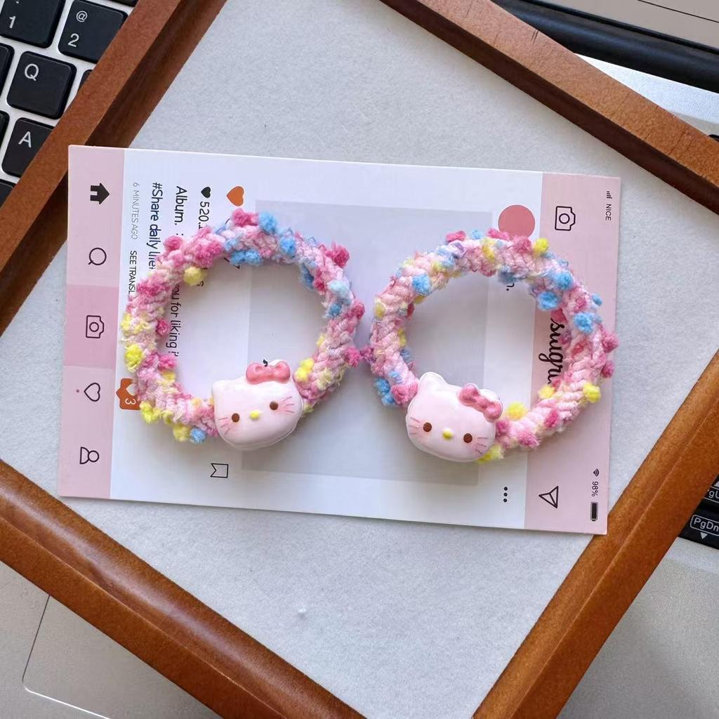Cartoon KT Beaded Hair Tie: Colorful, High-Elastic Woven Band for Girls & Students