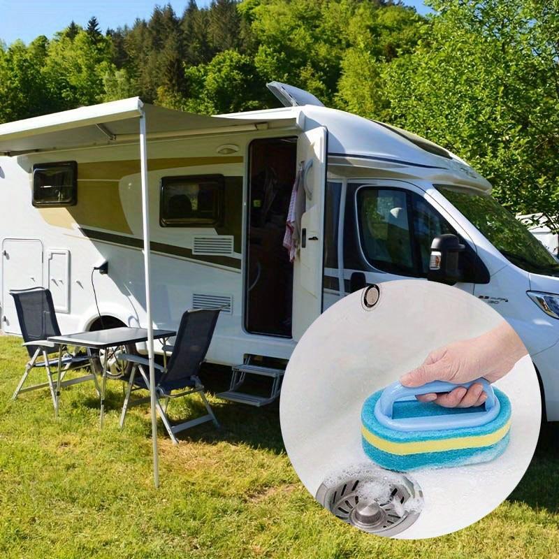 1pc Multi-Purpose Magic Cleaning Sponge with Ergonomic Handle Blue & Yellow Striped Scrubbing Pad for Kitchen, Bathroom,Toilets & Ceramics