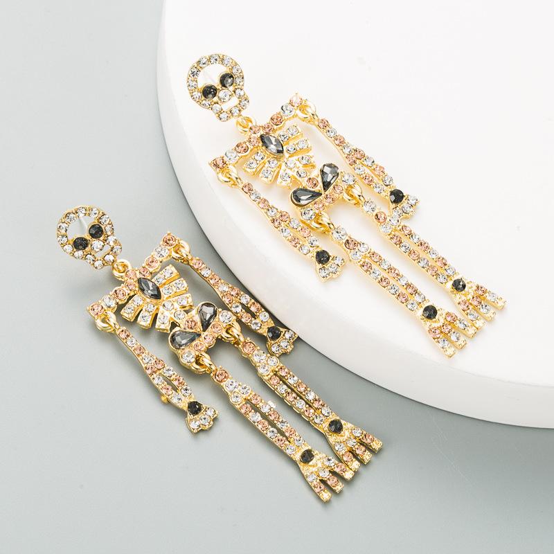 Women's Gothic Gorgeous Rhinestone Skeleton Dangling Earrings Halloween Retro Long Earrings Fashion Gift for HolidaysGood product