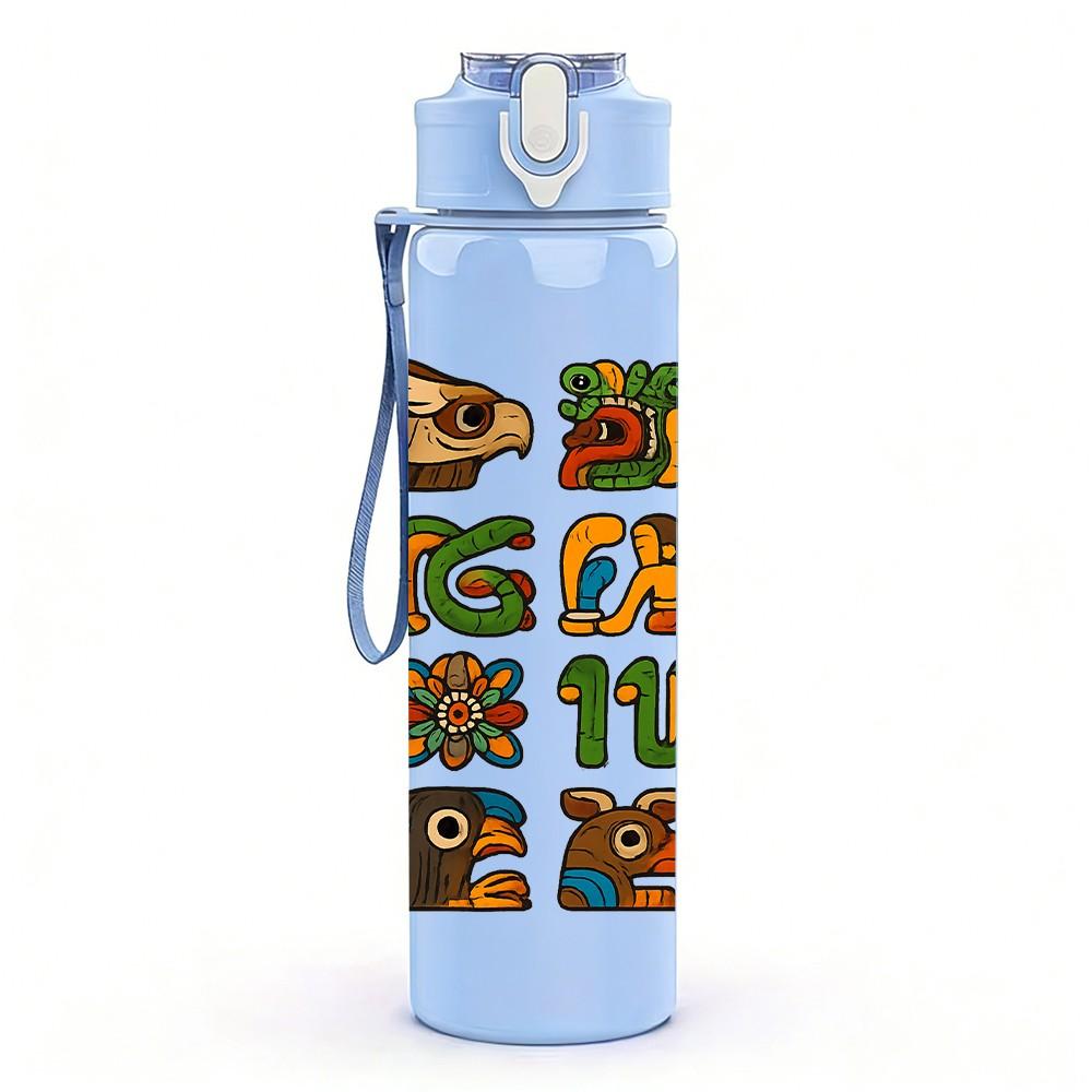 1PC Multi Language Letter Art 750ml Color Plastic Sports Water Bottle Leakproof Flip Straw Lid Suitable for Sports Office Home Use