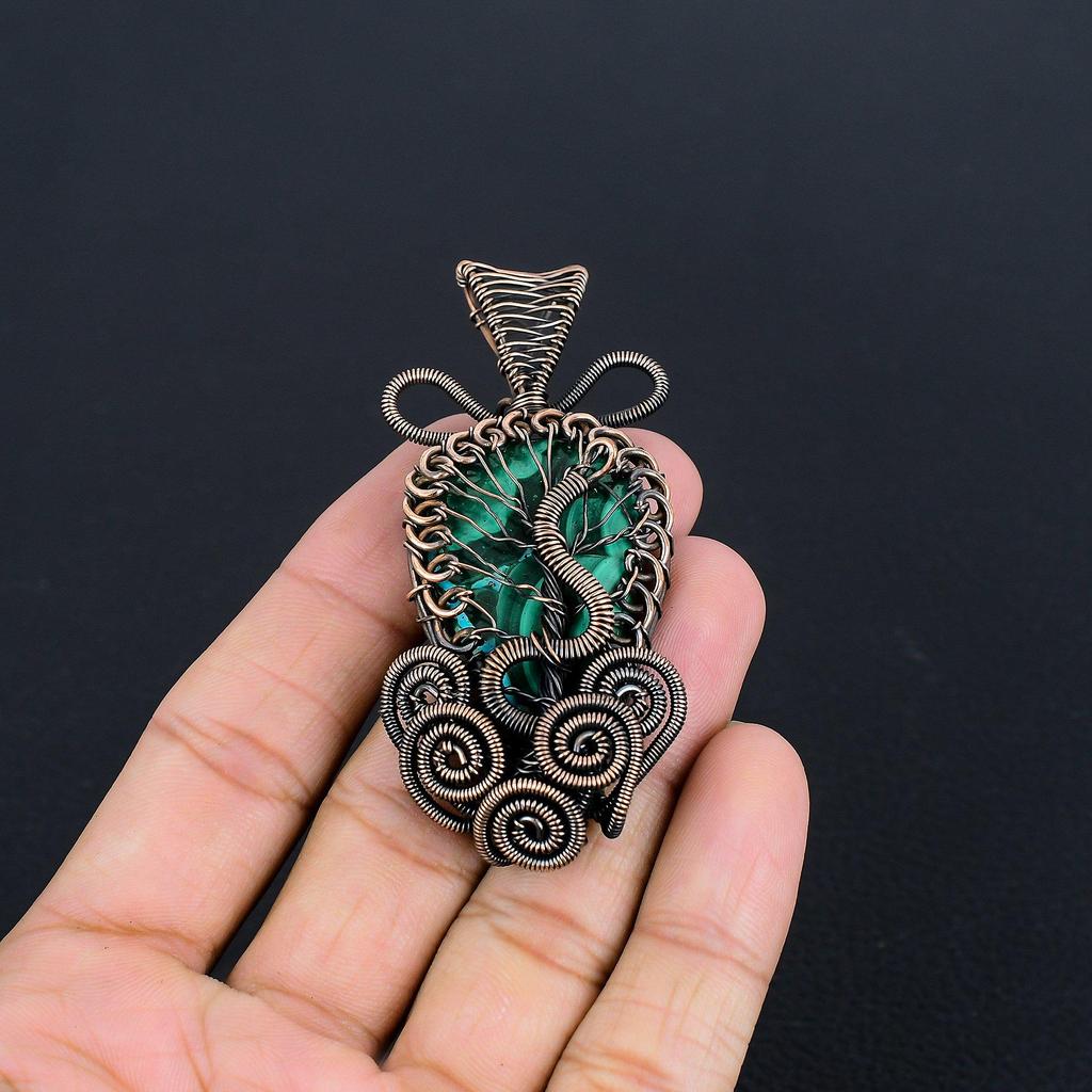 Malachite Pendant, 999 Copper Wire Wrapped Pendant Jewelry. Gift For Women Handmade Pendant Gemstone Jewelry