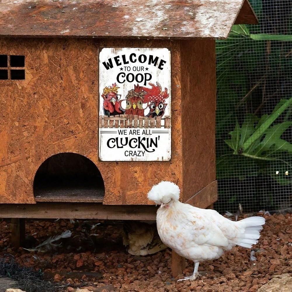 Ariela Funny Chicken Tin Sign Vintage Farmhouse Kitchen Welcome Wall Art Metal Decor