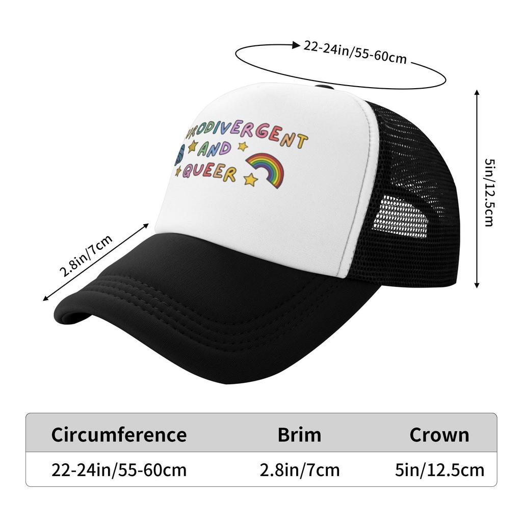 Neurodivergent and Queer Trucker Hat Breathable Mesh Baseball Cap Adjustable Adult Casual Sun Protection