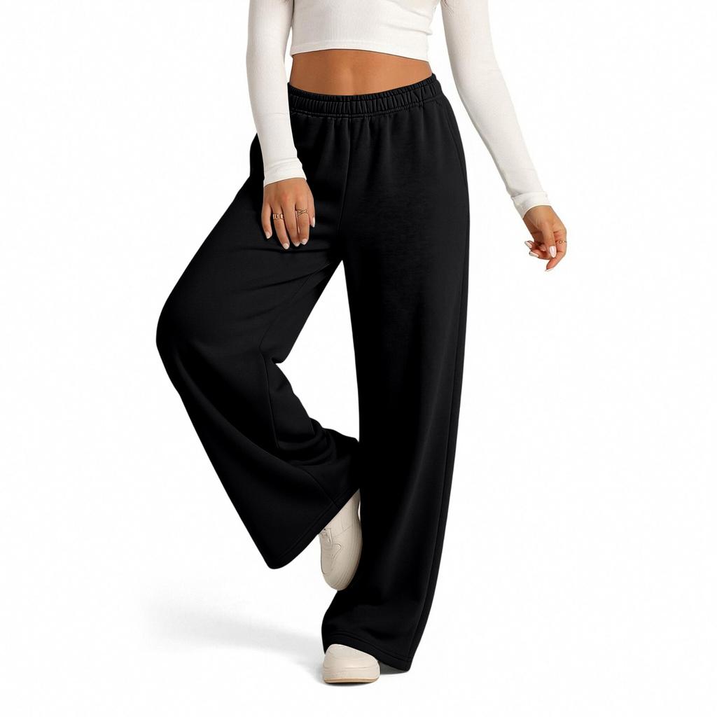 Lässige gefütterte Damen-Sweatpants mit weitem Bein, Kordelzug und Taschen für den Alltag