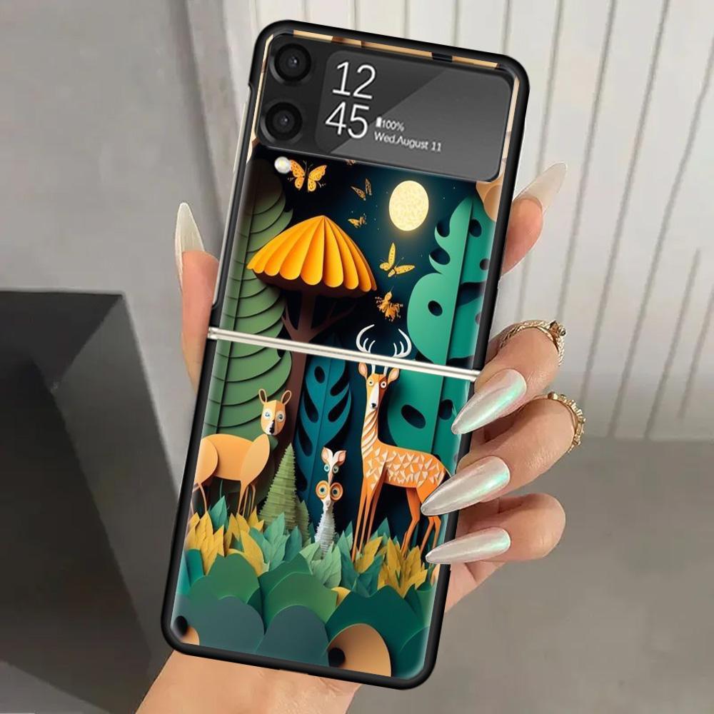 Natural Trees in Mountain Ranges Hard PC Phone Case For Samsung Galaxy Z Flip 7 6 5 4 3 Black ZFlip7 ZFlip6 Flip5 Flip4 Flip3 5G