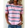 Women's T Shirt Print Graphic Striped Vintage Stylish Modern Short Sleeve Crew Neck Regular Tops Casual Daily Pink Summer Spring