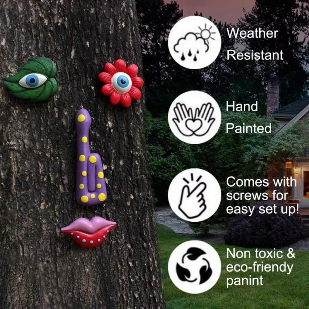 1 Set Colorful Leaf Tree Face Statue Wall Hanging Facial Features Sculptures  Garden