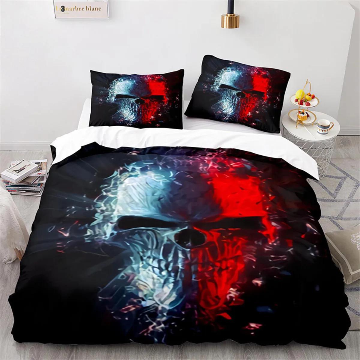 

Sugar Skull Rose Duvet Cover Gothic Spooky Skeleton Skull Duvet Cover Horror Theme Floral for Teen Adult for Bedroom Decoration 70x133cm 2pcs