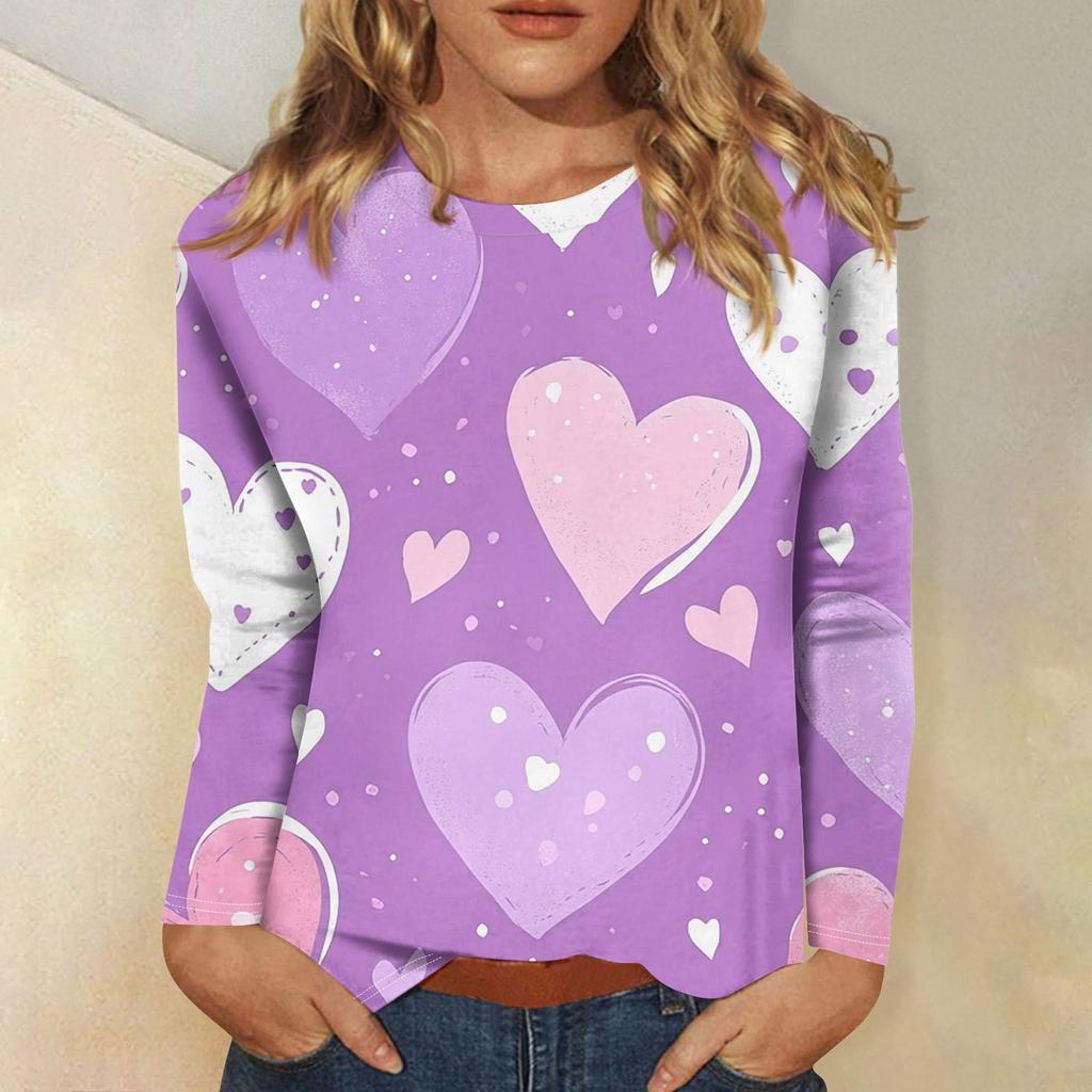 Women's Casual Fashion Sexy Comfortable Valentine's Day Printed Round Neck Long Sleeve Top