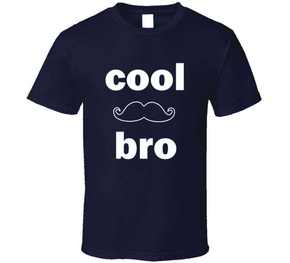 Cool Bro Funny Moustache Navy T Shirt S