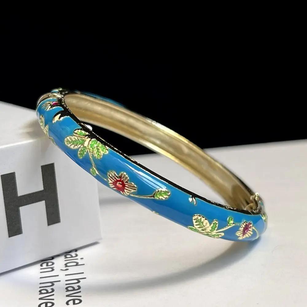 Emaille Chinesisches Cloisonné Armband Traditionelles Chinesisches Pfingstrosen Filigran Blume Armreif Klassisch Vintage Damen Handarmband