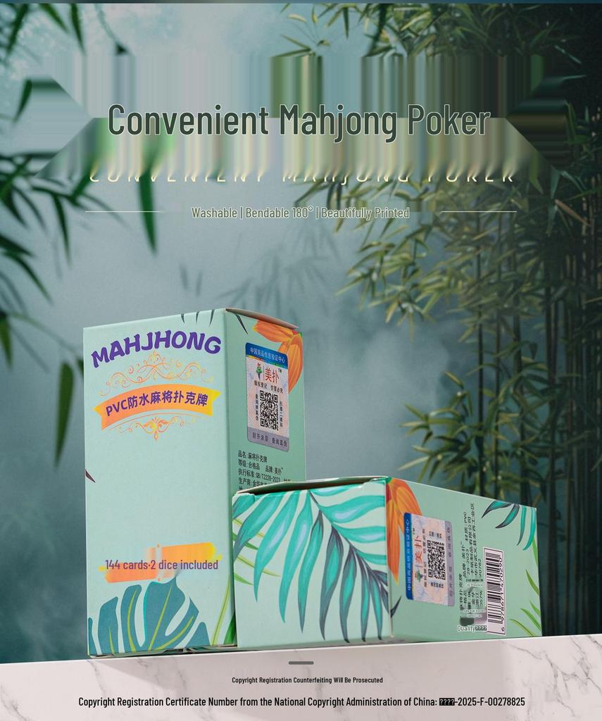 Waterproof Thick Mahjong Poker Cards with Non-slip Texture, Includes Dice