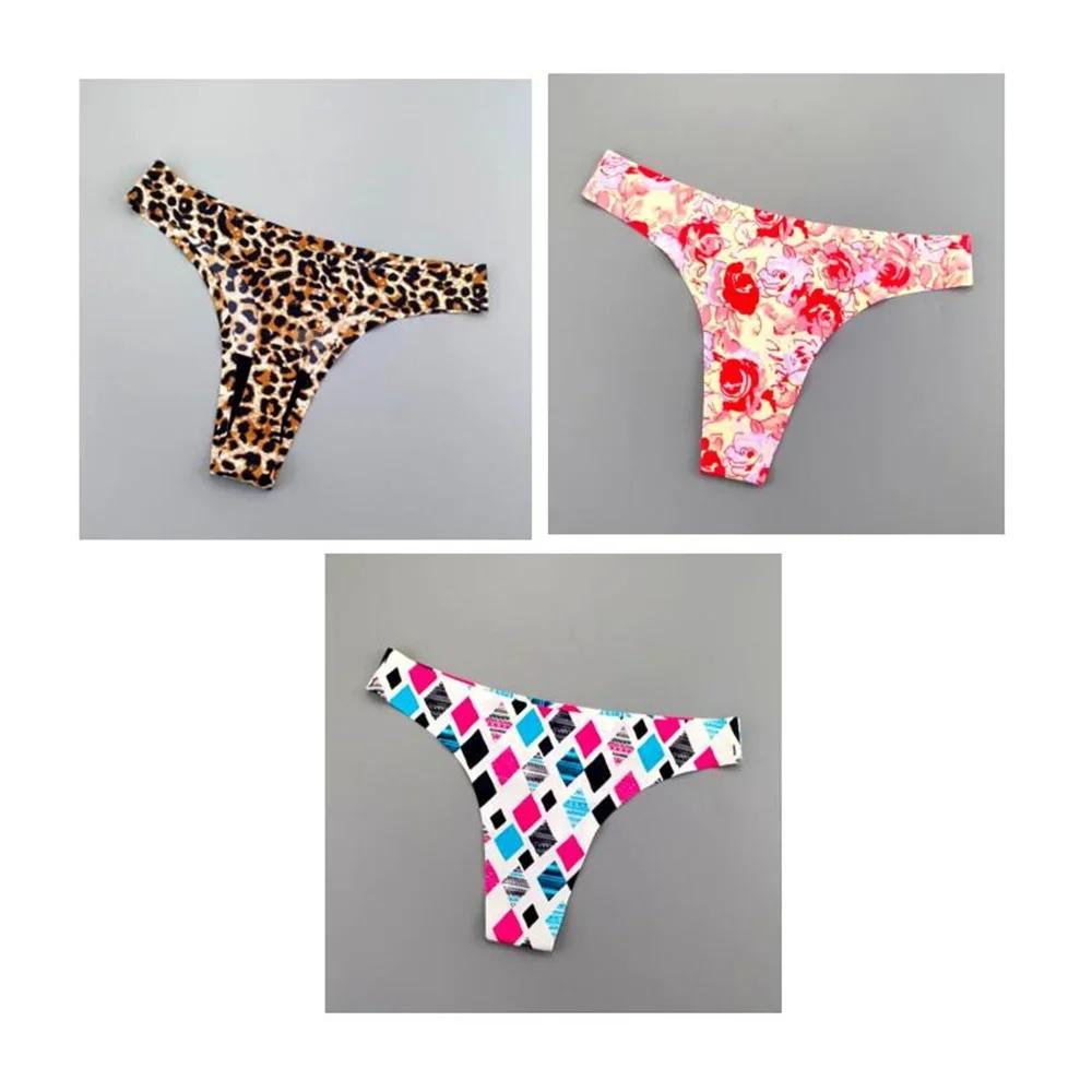 3 Pcs Leopard G String Womens Printed Thongs Ice Silk Seamless One Piece Ladies Sexy G-string Underwear Plus Size