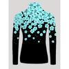 Women's autumn and winter cheongsam collar long sleeves, sky blue flower print T-shirt, suitable for autumn and winter wear