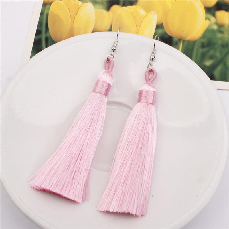 

Бахрома, вариация цвета, длинная кисточка, изысканные женские серьги в стиле бохо, популярные висячие серьги, разноцветные модные 8*2cm розовый