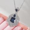 Luxury Blue White Zircon Sparkling Geometric Pendant Necklace for Ladies Vintage Exquisite Engagement Wedding Party Zircon Gift