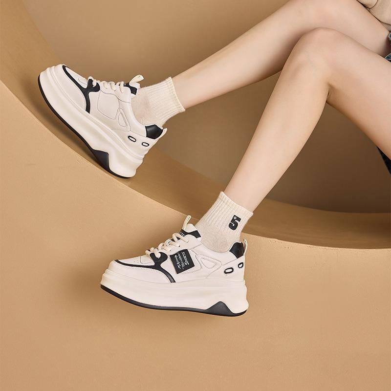 Platform women's shoes spring new fashion sports casual dad shoes women's versatile height increase leather white shoes