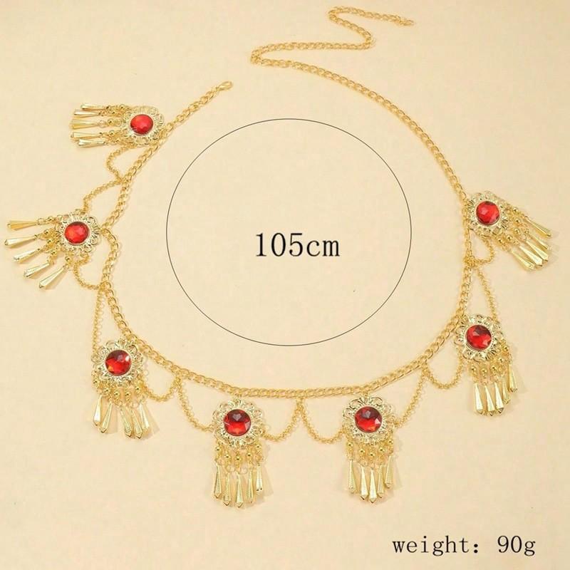 

Ethnic Red Acrylic Gemstone Fringe Waist Chain With Flower Design For Women Gift Festival