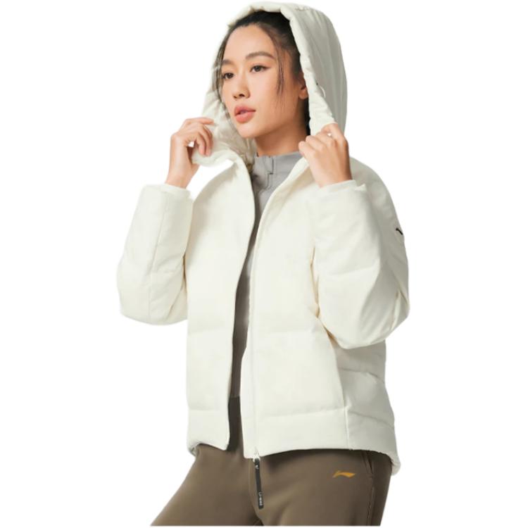 Li-Ning Fitness Series Hooded Zipper Solid Color Warm Down Jacket Women Outerwear AYMV198-4