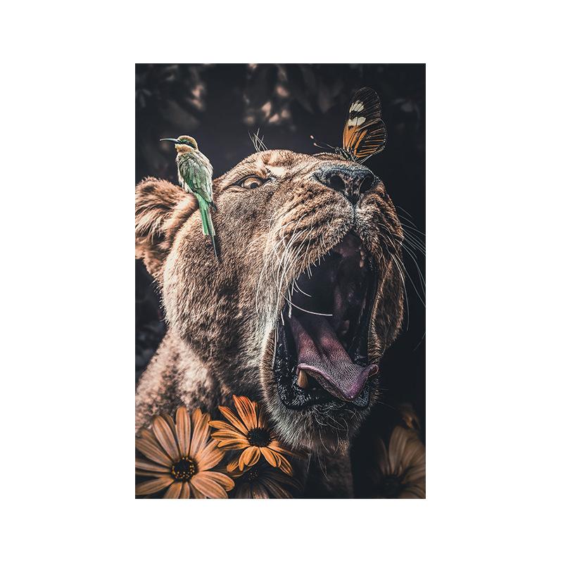 Nordic Flower Animal Mural Tiger Lion Zebra Poster And Print Mural Living Room Canvas Modern Classical Decorative Painting