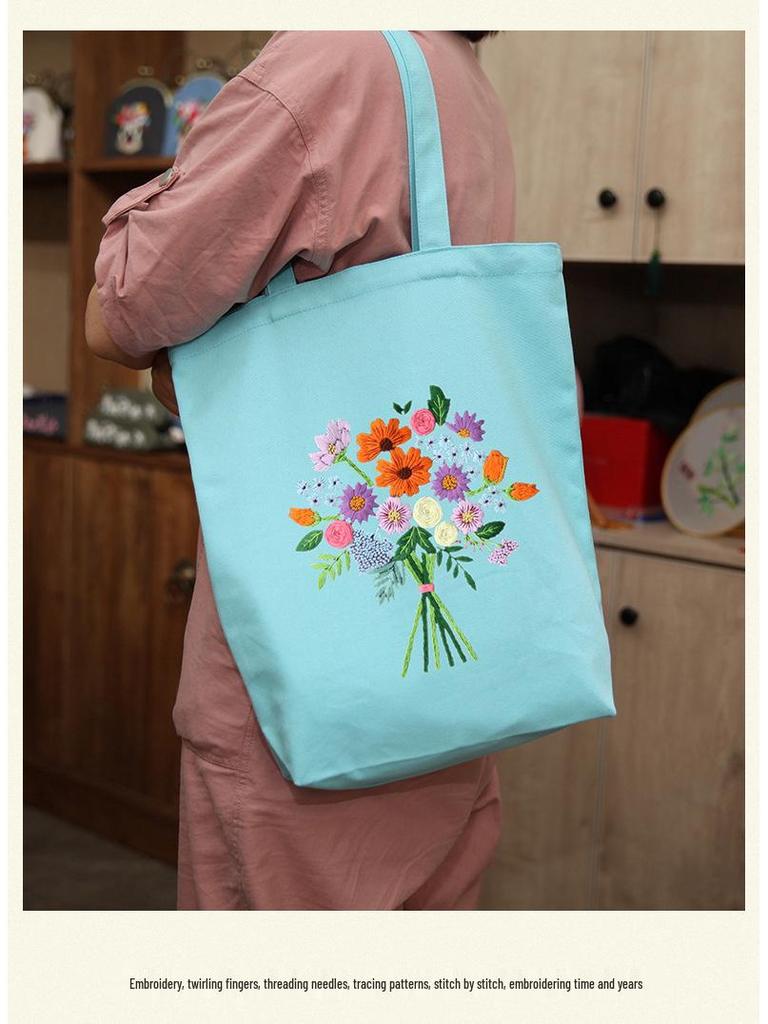 Handmade DIY Embroidery Canvas Tote Bag Kit - Creative Gift for Couples