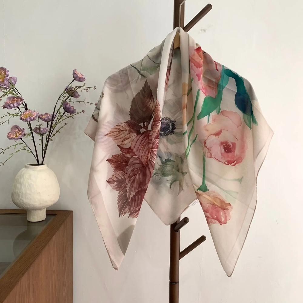 Head Scarf Women Square Scarf Thin Silk Like French Vintage Shawl Exclusive Design Spring Summer Autumn Lightweight Multipurpose