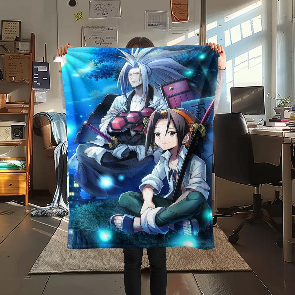 1PC Shaman King Print Flannel Blanket, High Quality Comfortable for All Seasons, Home Decor, Warmth and Comfort, Perfect for Christmas Gifts154
