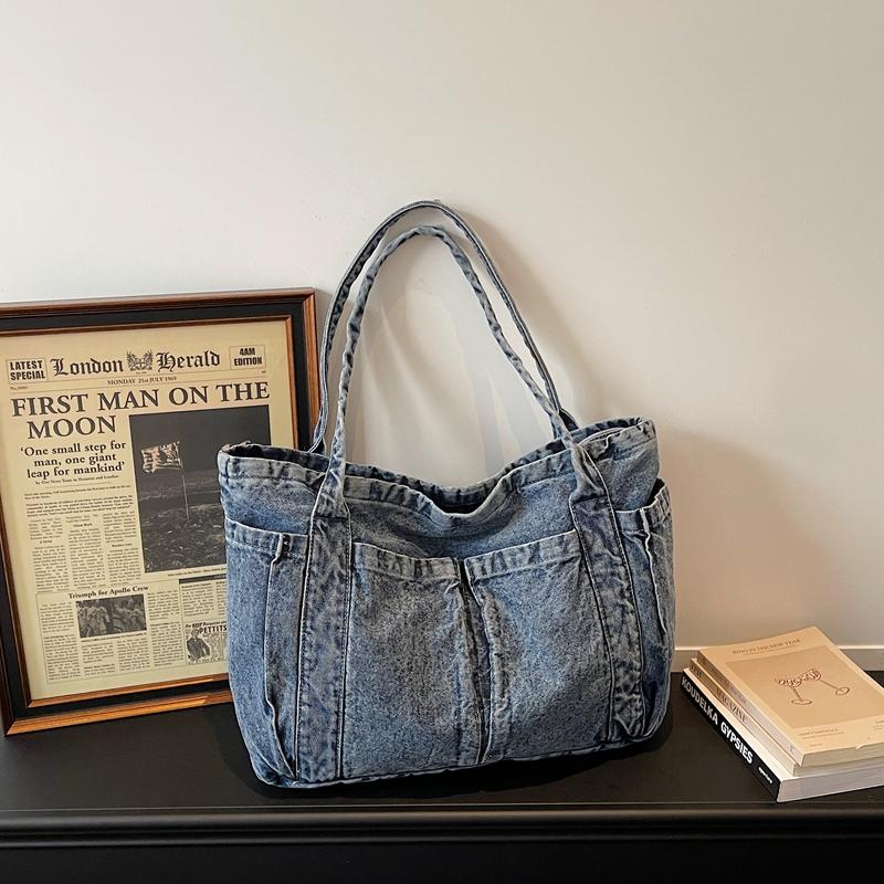Denim-Tragetasche Damen-Umhängetasche Handtasche mit großem Fassungsvermögen