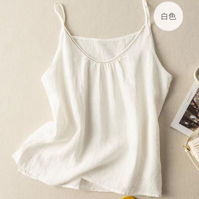 Minimalistické Dojíždění Léto Nové Čistá Bavlna Tílka Dámská Jednobarevná Halter Nařasená Bez Rukávů Retro Tenká Volná Tílka