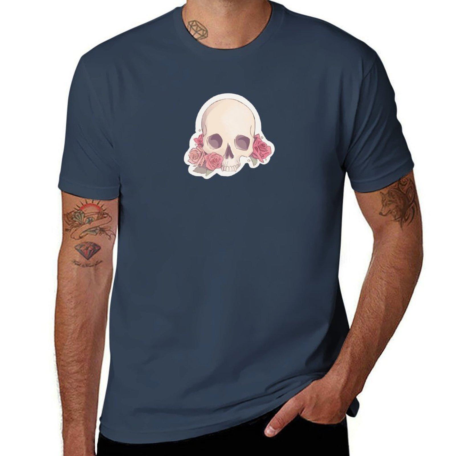 RoUnisextic Skull and Roses TShirt Comfortable Workout Short Sleeve Shirt S