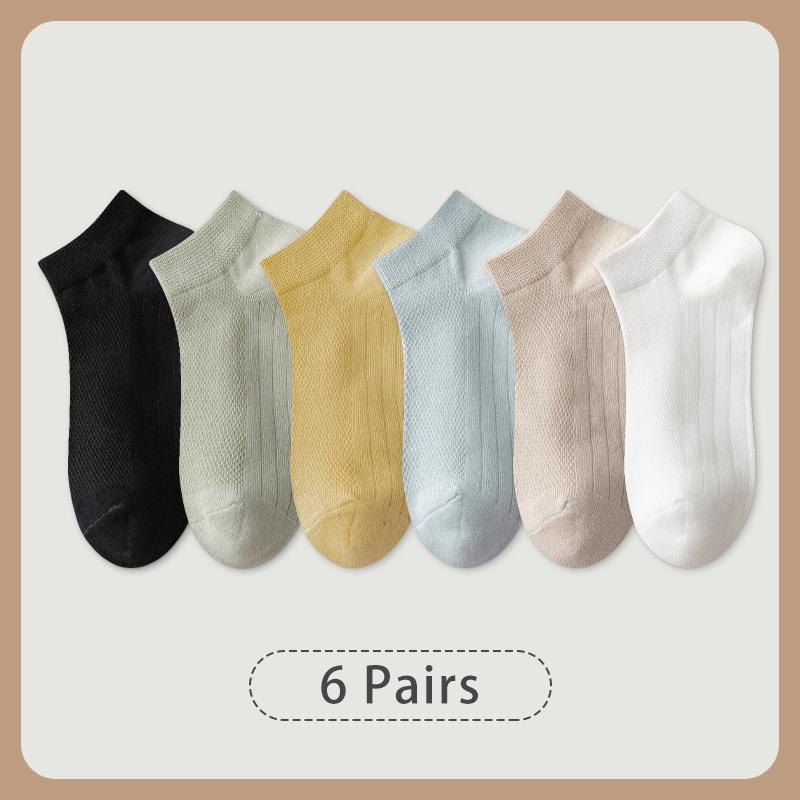 6 Pairs of Women Is Summer Thin Short Socks Sweet Cute Breathable Mesh Comfortable and Small Floral Fragments