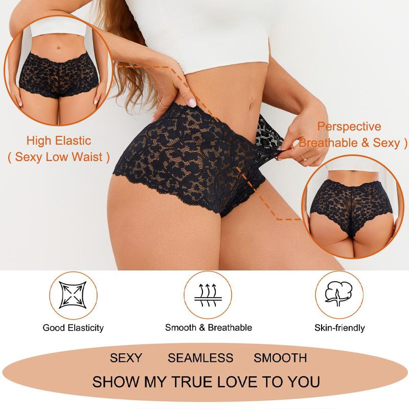 3Pcs/Set Sexy Lace Bowknot Boxer Shorts For Women Seamless Hollow Out Perspective Boyshort Female Sport Breathable Lingerie S-XL