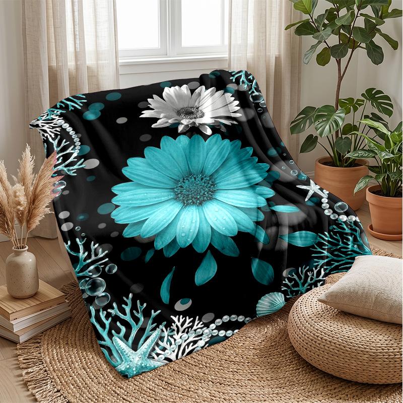 Ocean Floral Art Theme blanket Lightweight Warm Flannel Blanket Decorative Throw Blanket for Home Decoration