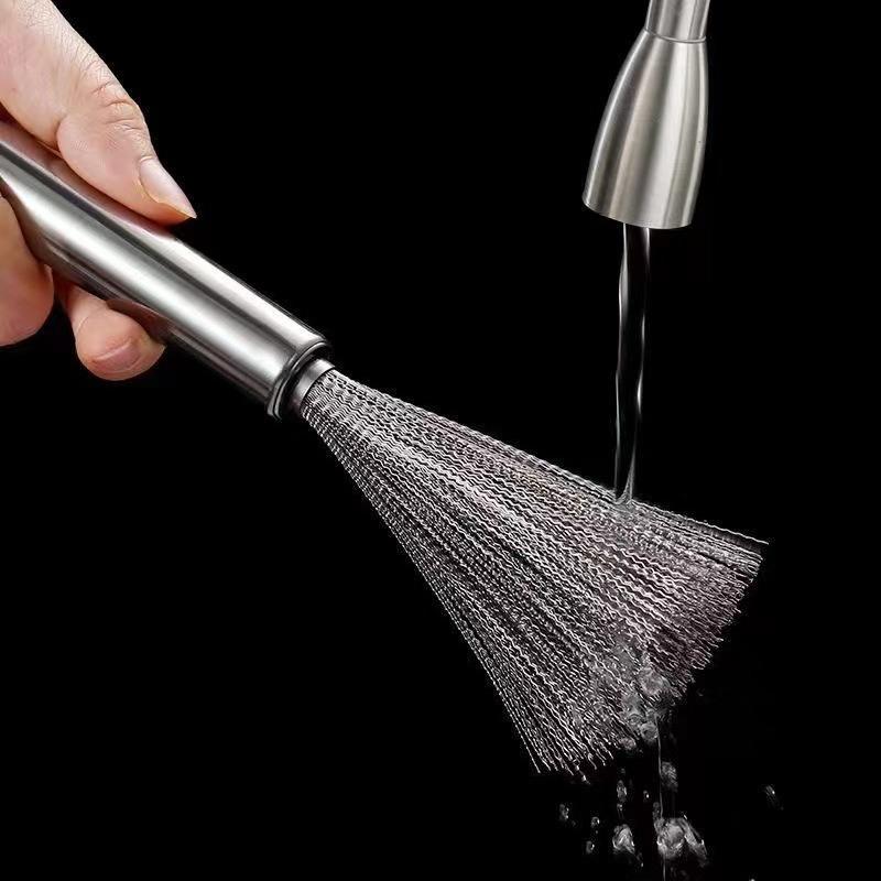 3pcs Stainless Steel Pan Brush Long Handle Strong Decontamination Convenient Fast Sink Stove Kitchen Accessories.