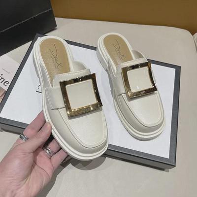"Neuer Stil Damen Halbschuhe: Lässige flache Sandalen mit quadratischer Schnalle, geschlossener Zehenpartie und dicker Sohle zum Hineinschlüpfen