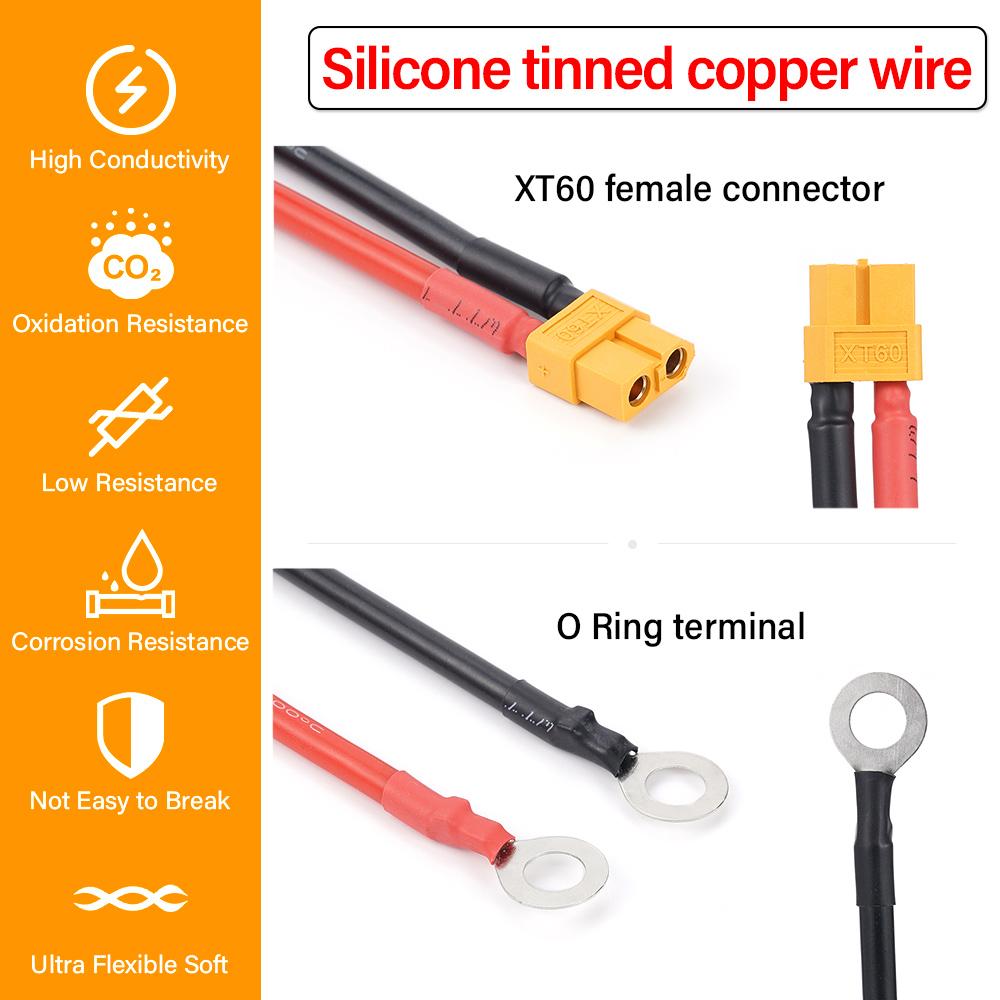 XT60 to O Ring Eyelet Terminal Plug Connector Cable 10AWG RC ESC Charger Side Power for for RC Lipo Battery FPV Racing