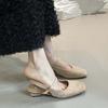 French Square Head Mary Jane Sandals Women'S Shoes Summer Suede Low Heel Thick Heel With Skirt Cool Slippers