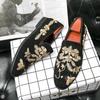 Men's Chinese Embroidered Black Leather Loafers – Large Size Casual Slip-ons