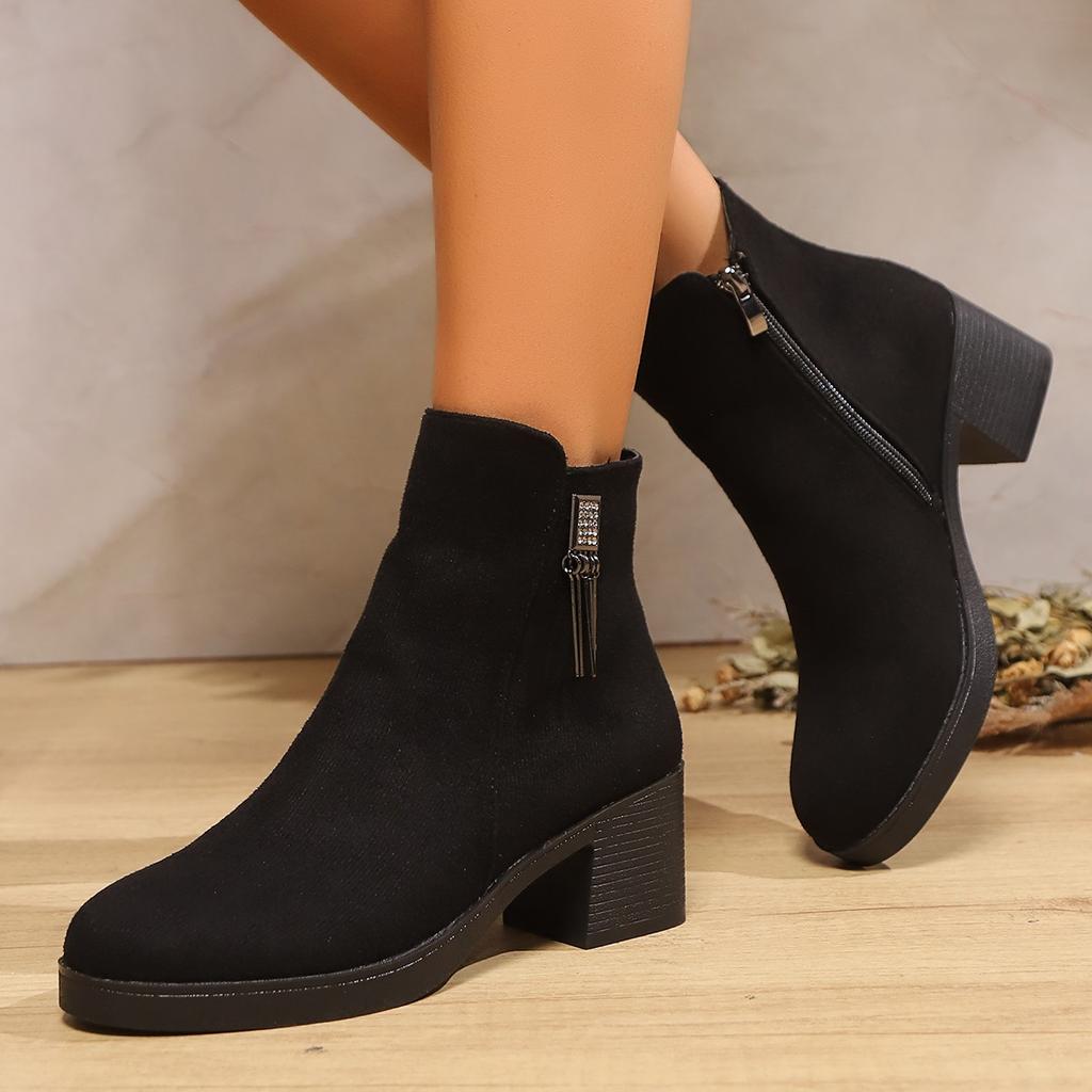 Fashion Women Boots Fashion Thick Heel Slimming Ankle Booties Classic Style Autumn Winter Round Toe Boots Women Outdoor Luxury Shoes