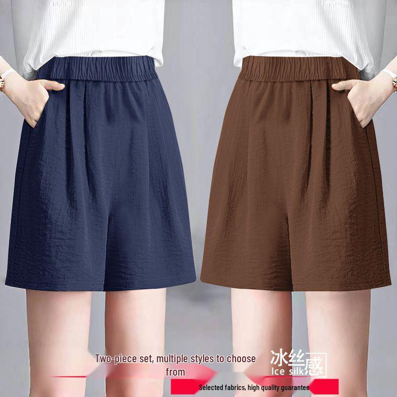 Ice Silk Women's Plus Size Summer Capris: Loose Straight, High Waist, Casual Wide Leg Shorts