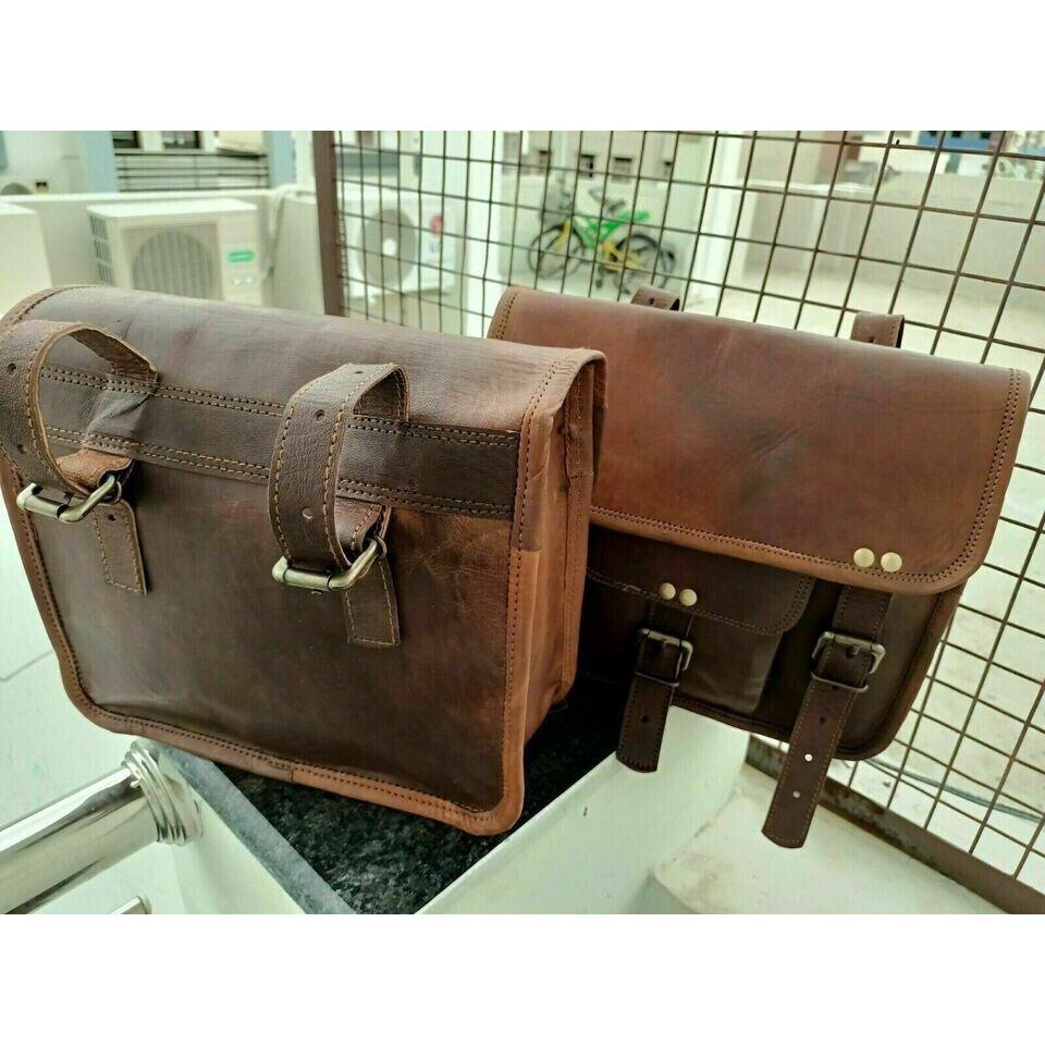 2 Motorcycle Brown Handmade Leather Side Pouch Saddlebags Saddle Panniers 2 Bag