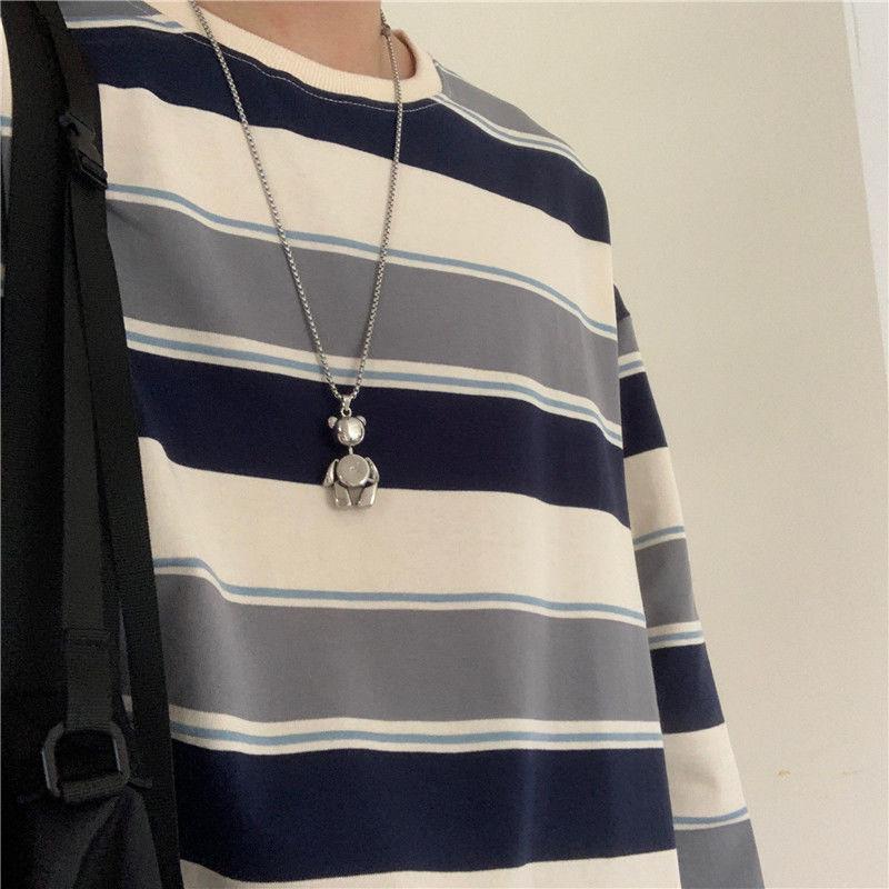 Autumn Korean Harajuku Striped Long-Sleeve T-Shirt: Retro, Loose, Unisex Style for Students