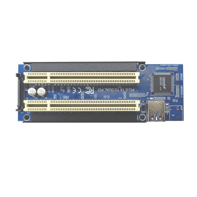 PCIe to Dual PCI Adapter Card for Capture, Gold Tax, Sound, and Parallel Port Cards
