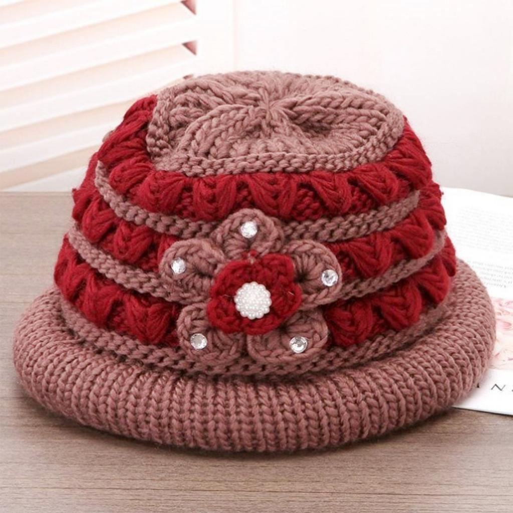 Women's Knitted Woolen Hat With Thickened Fleece For Warmth
