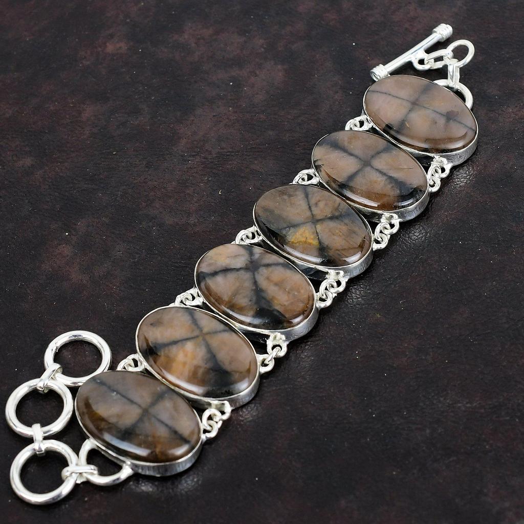 Chiastolite Bracelet Real Gemstone Bracelet Elegant Jewelry 925 Sterling Silver Bracelet Handmade Adjustable Chain Bracelet Gifts for Mother