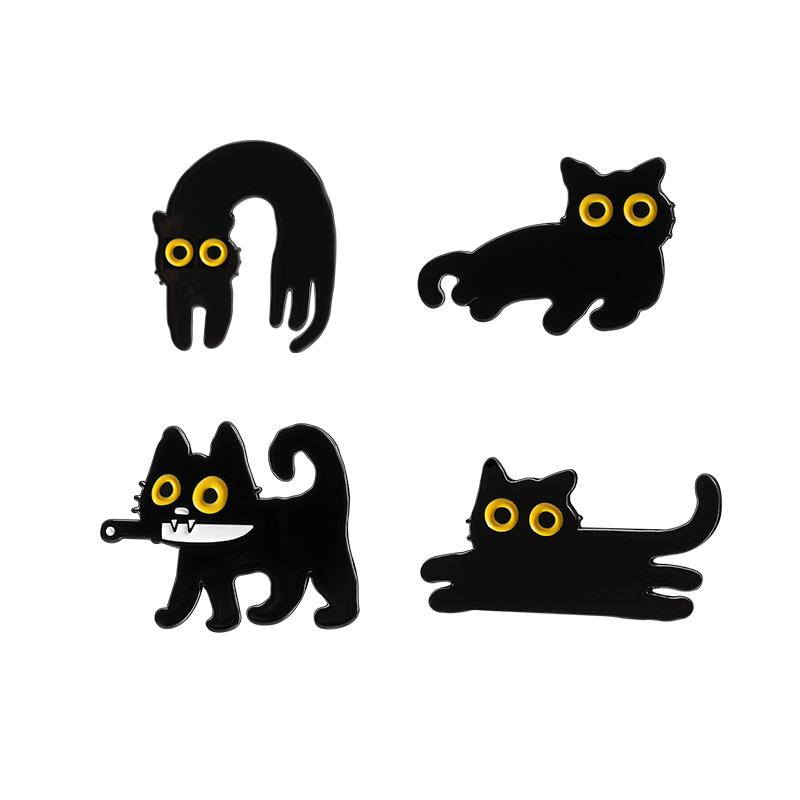Cute Big Eyes Black Cat Enamel Pin Kawaii Kitty Cartoon Animal Brooches Lapel Backpack Badge Funny Jewelry Gifts For Friends