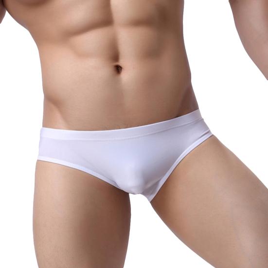 Sexy Men's Underwear Solid Color Mid Rise Ice Silk Briefs Elastic Underpants