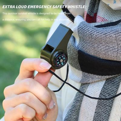 3 In 1 Emergency Safety Whistle Loud Survival Whistle Multi Functions with Mini Compass for Outdoor Hiking Camping Boating